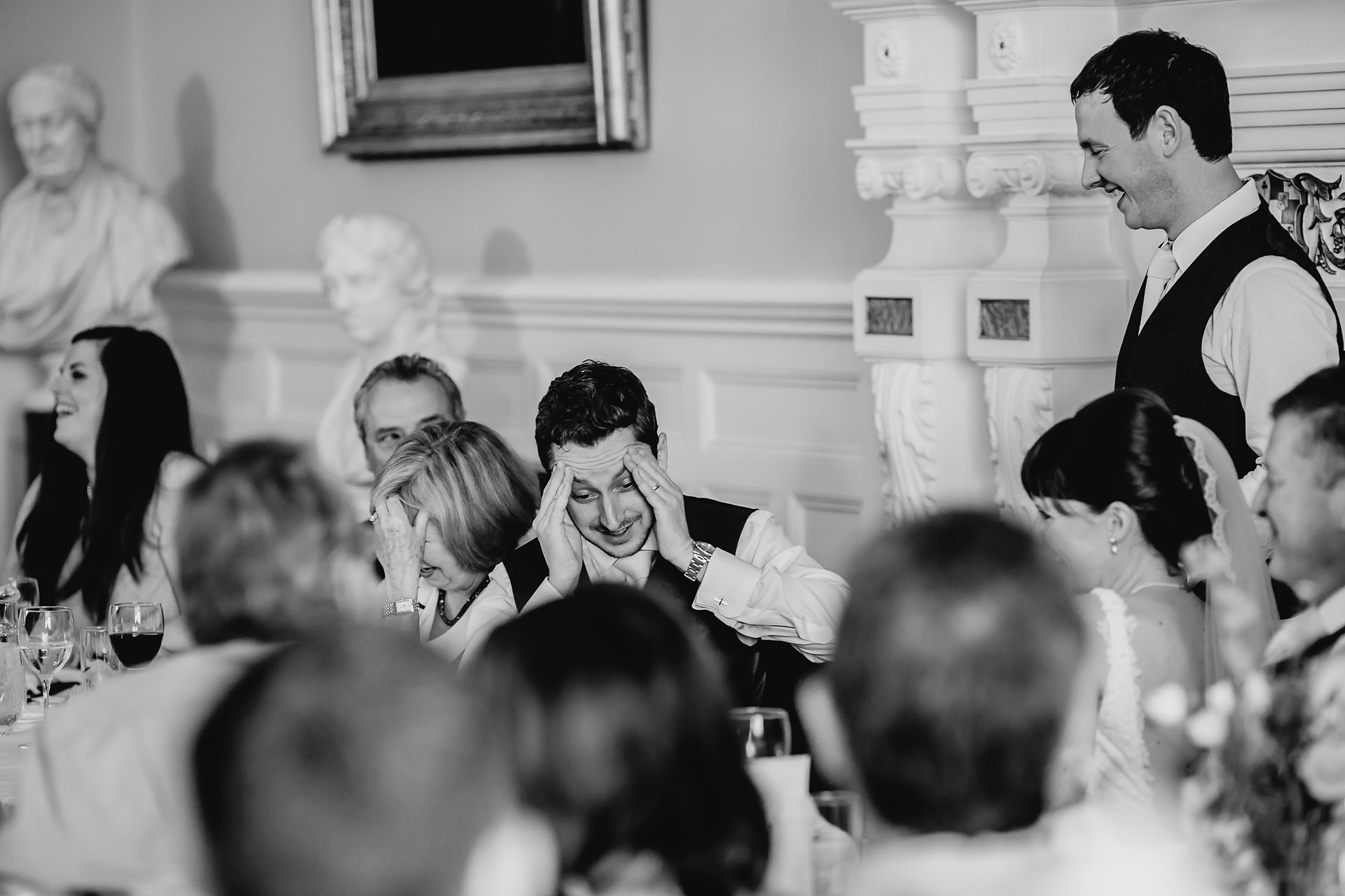reaction of the groom at the best man's speech 