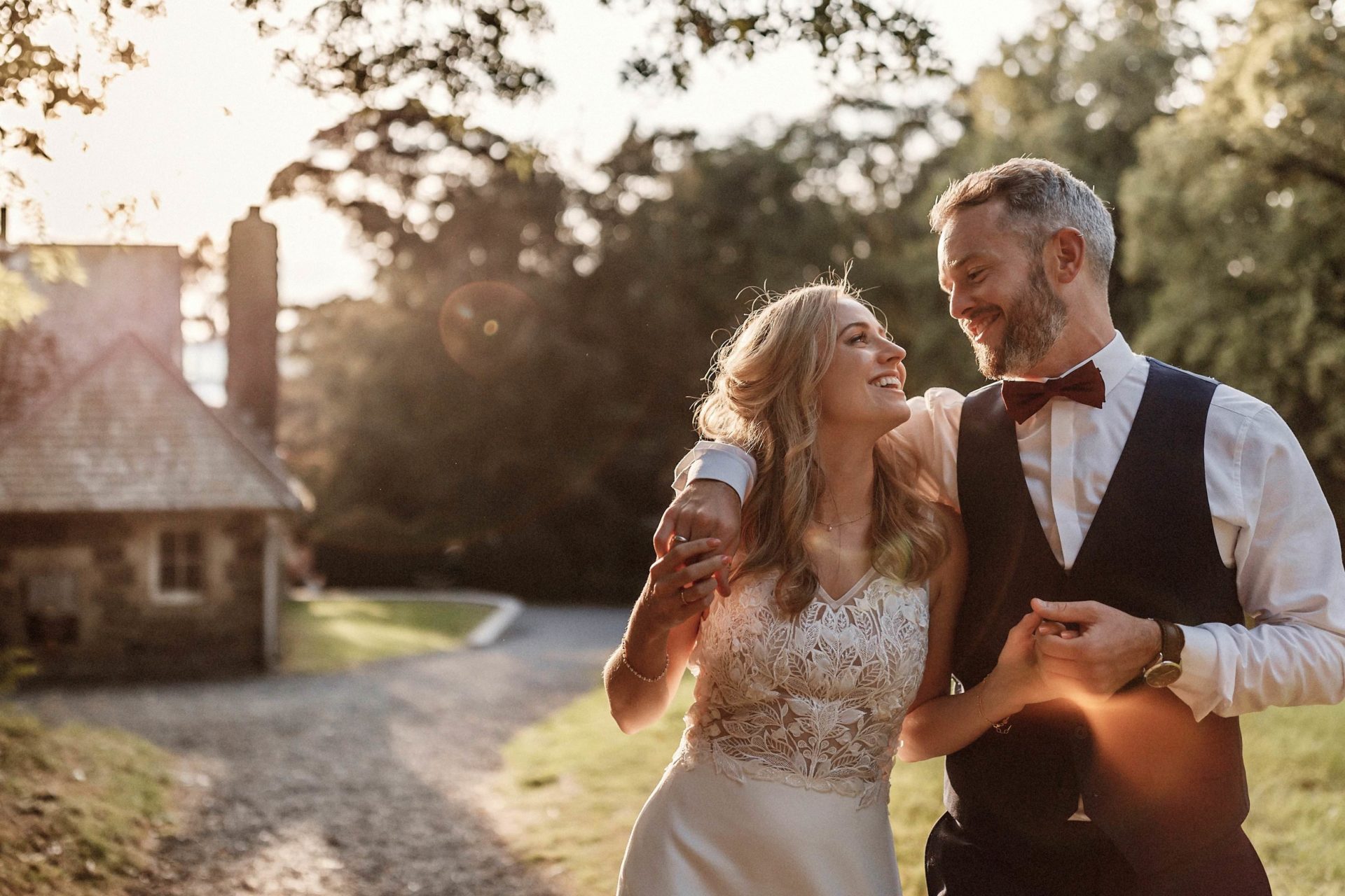 bride and groom portraits in the sunshine