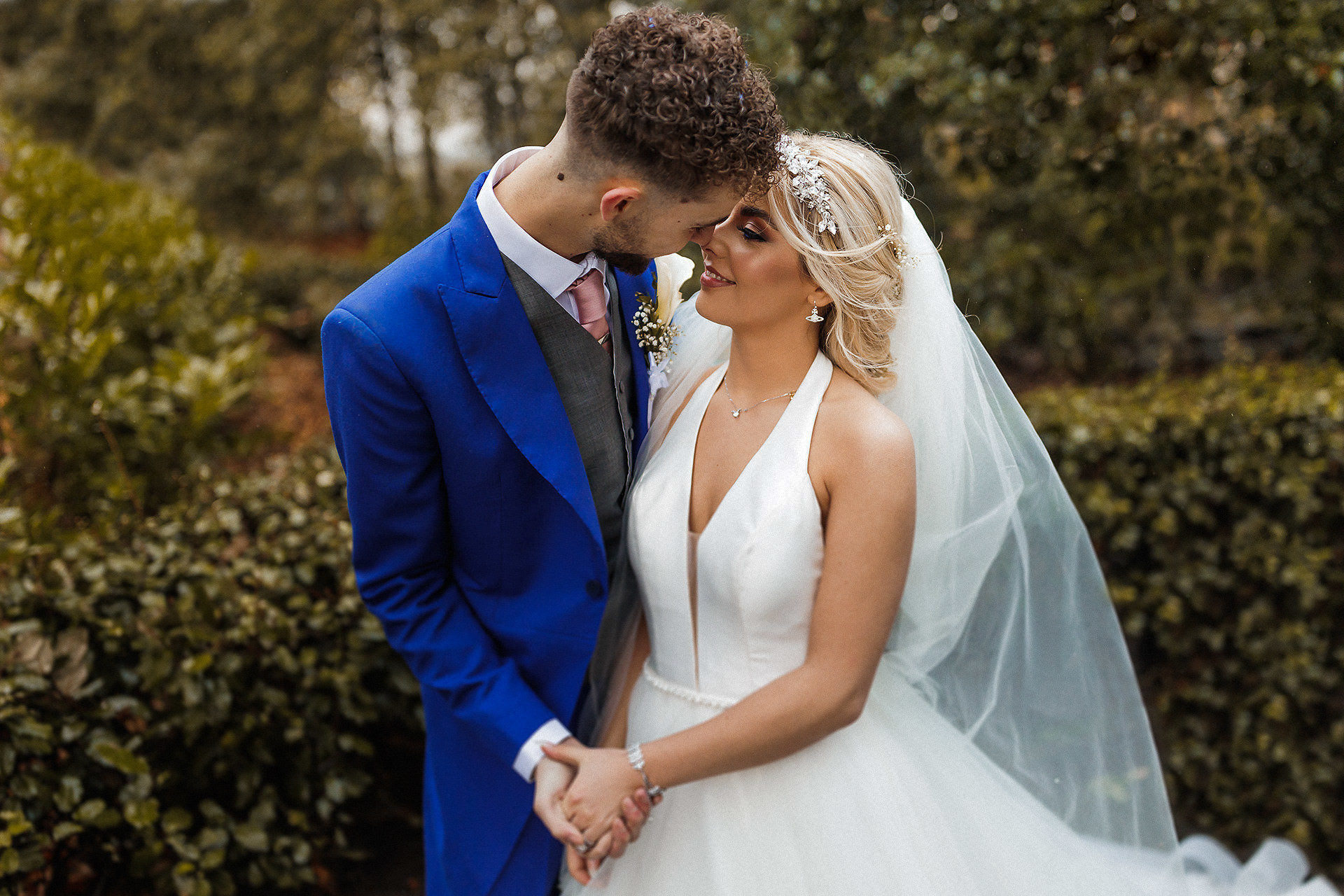 wedding portrait blue suit
