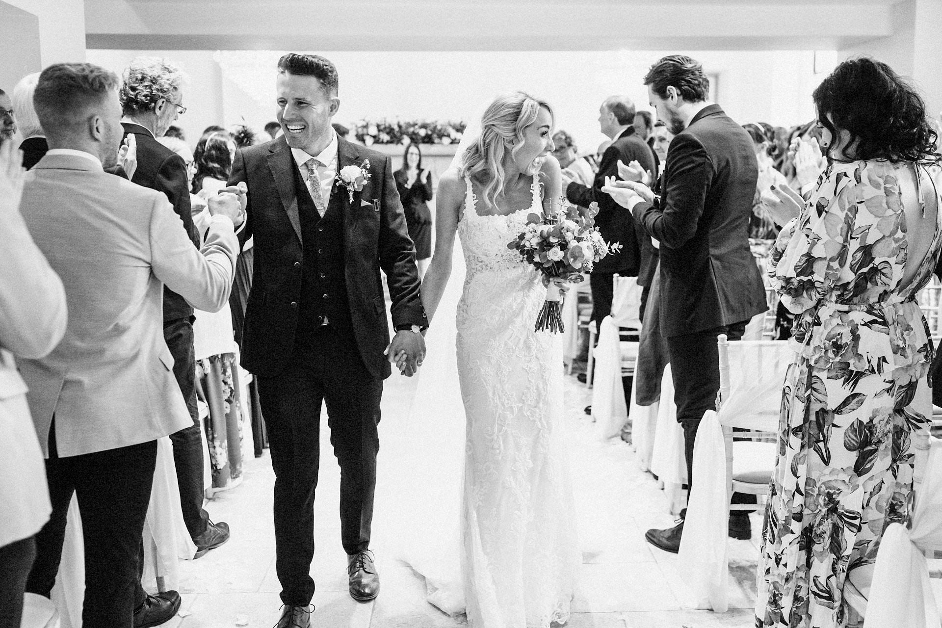 recessional, just married photo in black and white