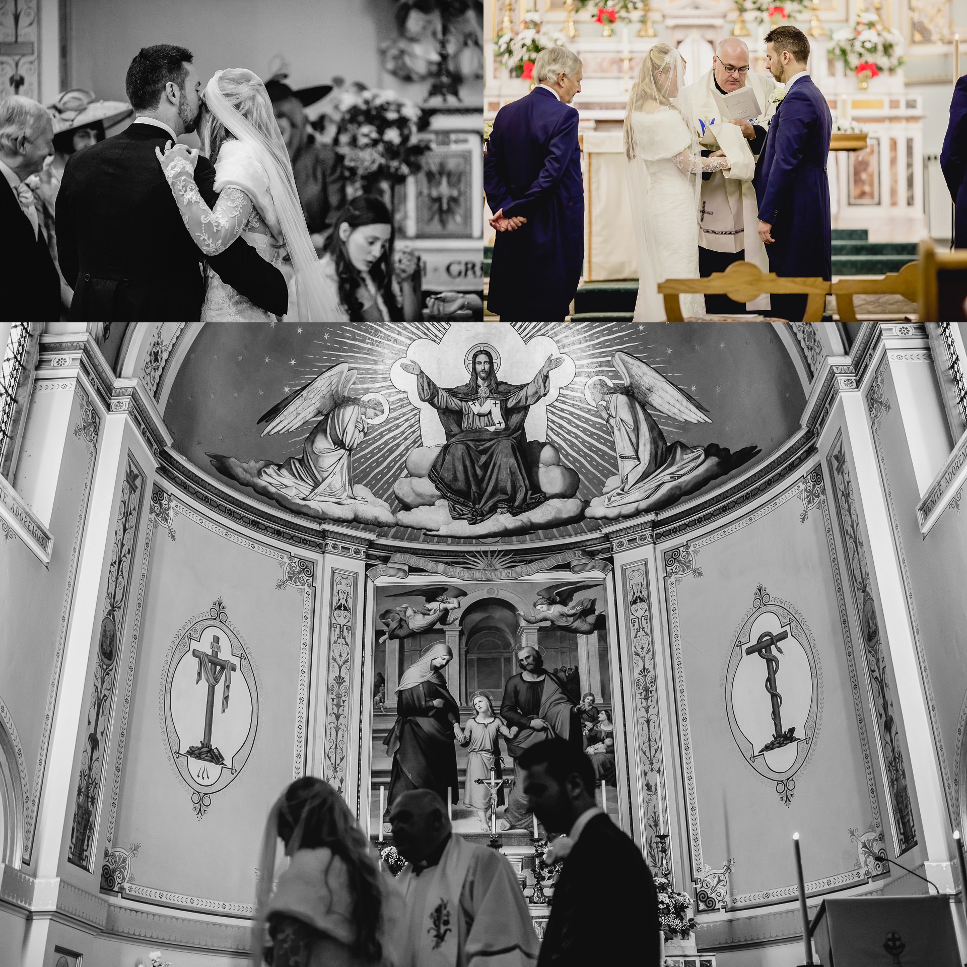 photos of the couple in the church 