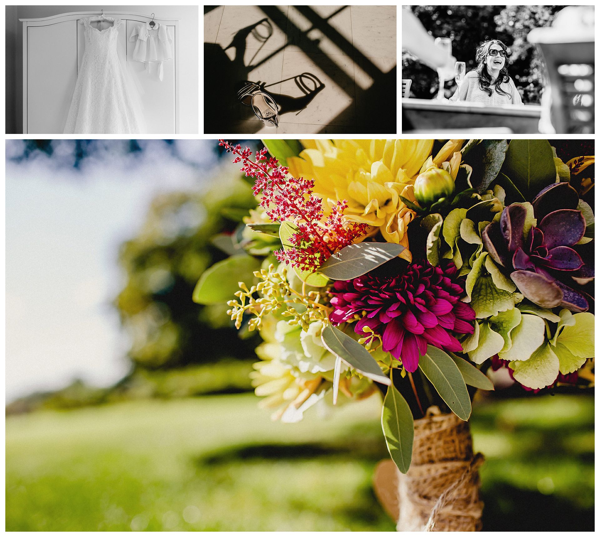 wedding detail photographs, dress, shoes, flowers