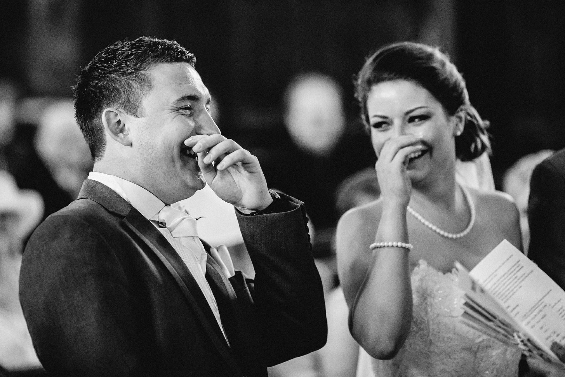 nervous laughter between the bride and groom 
