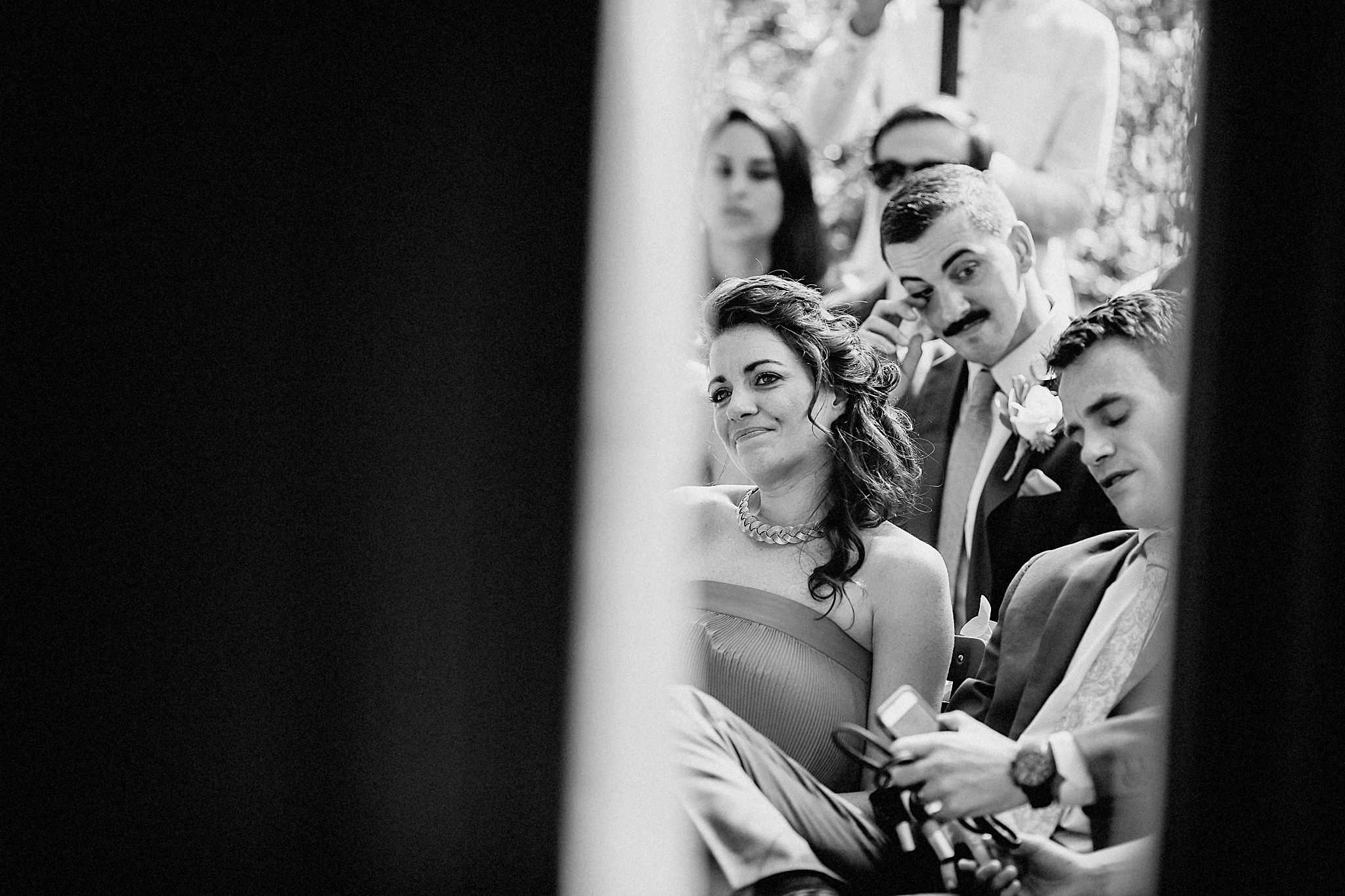black and white photo of wedding guests 