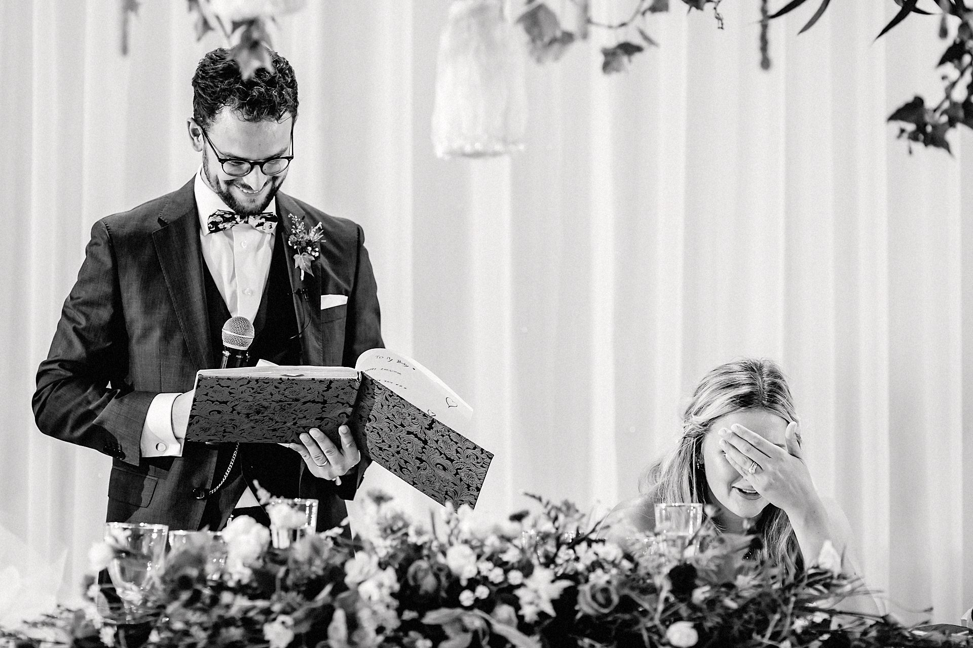 the bride can't believe it, reaction to a book the groom had kept for many years