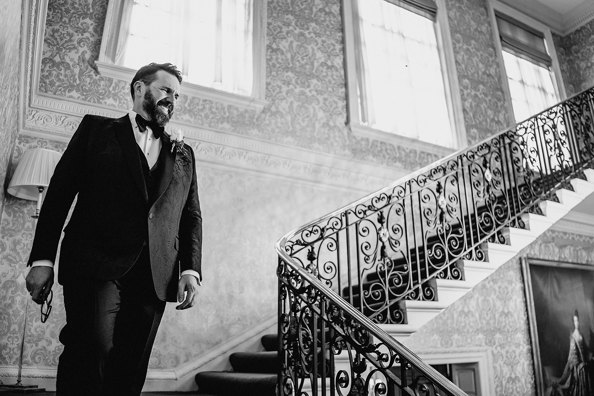 groom on staircase