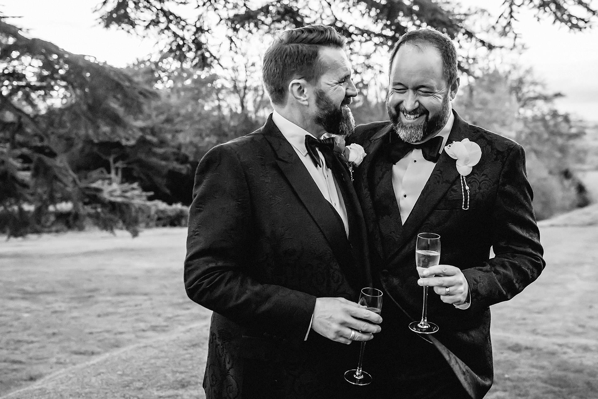 groom and groom portrait, champagne