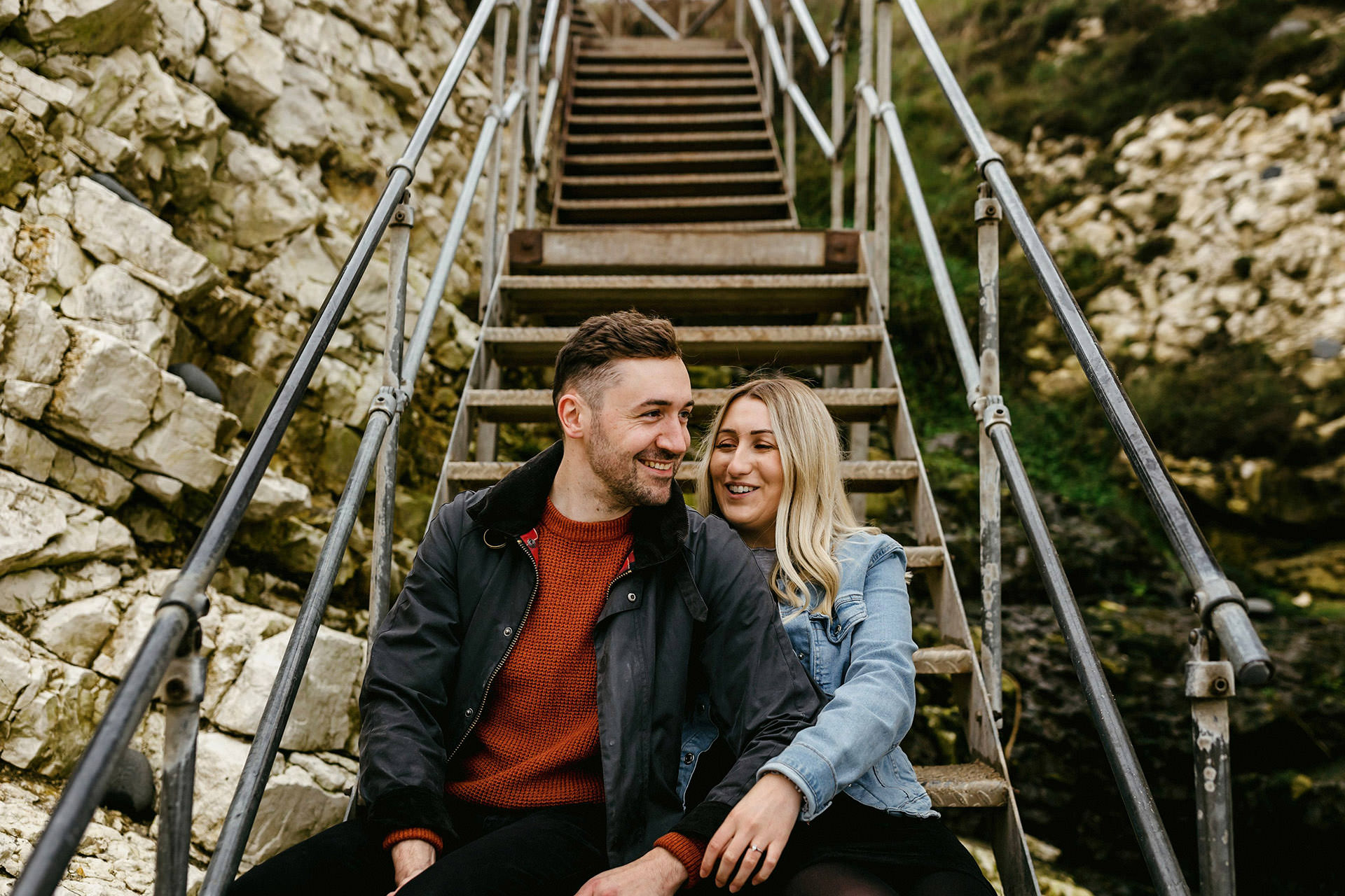 couple on the steps, yorkshire coast