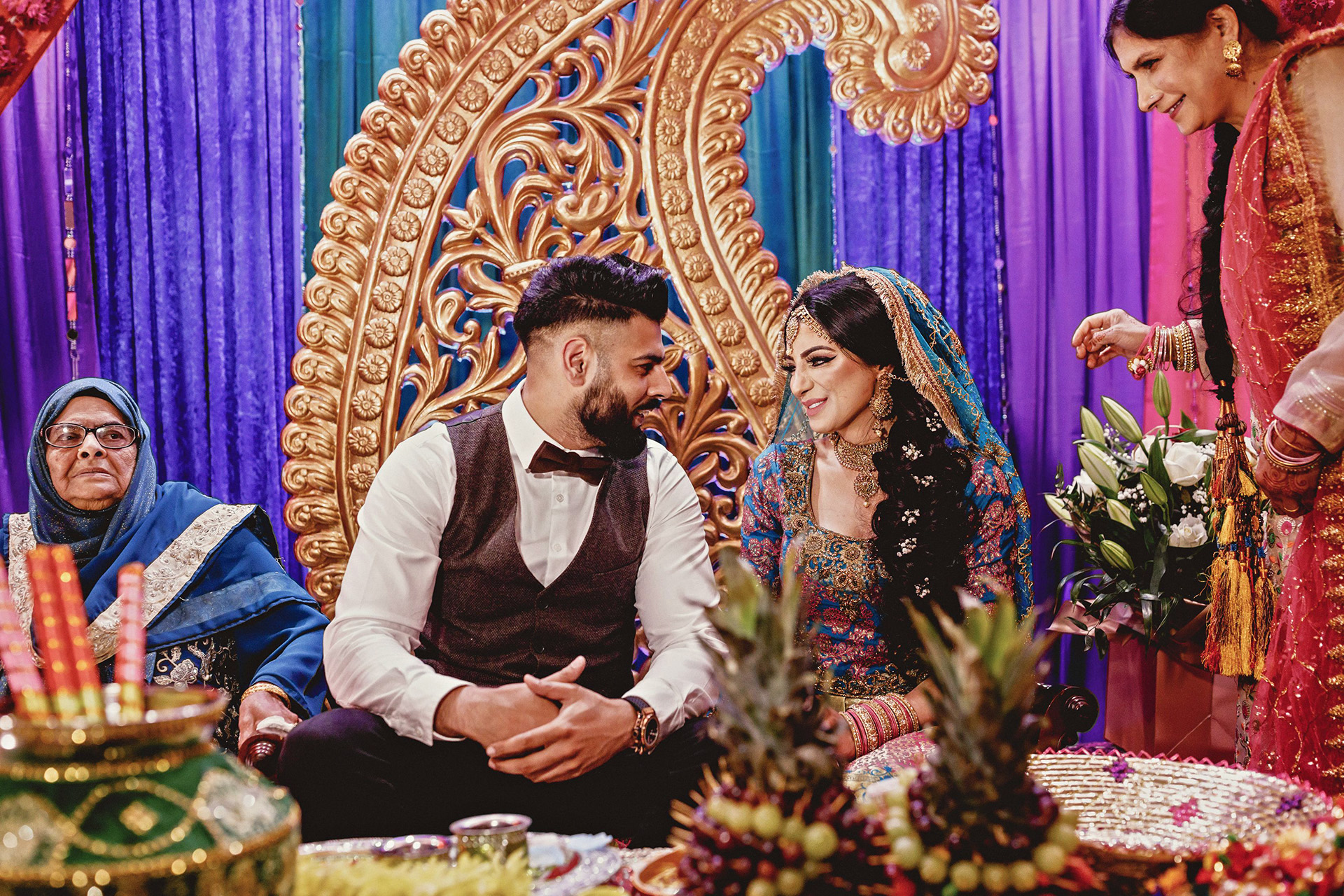 bride and groom at the mehndi