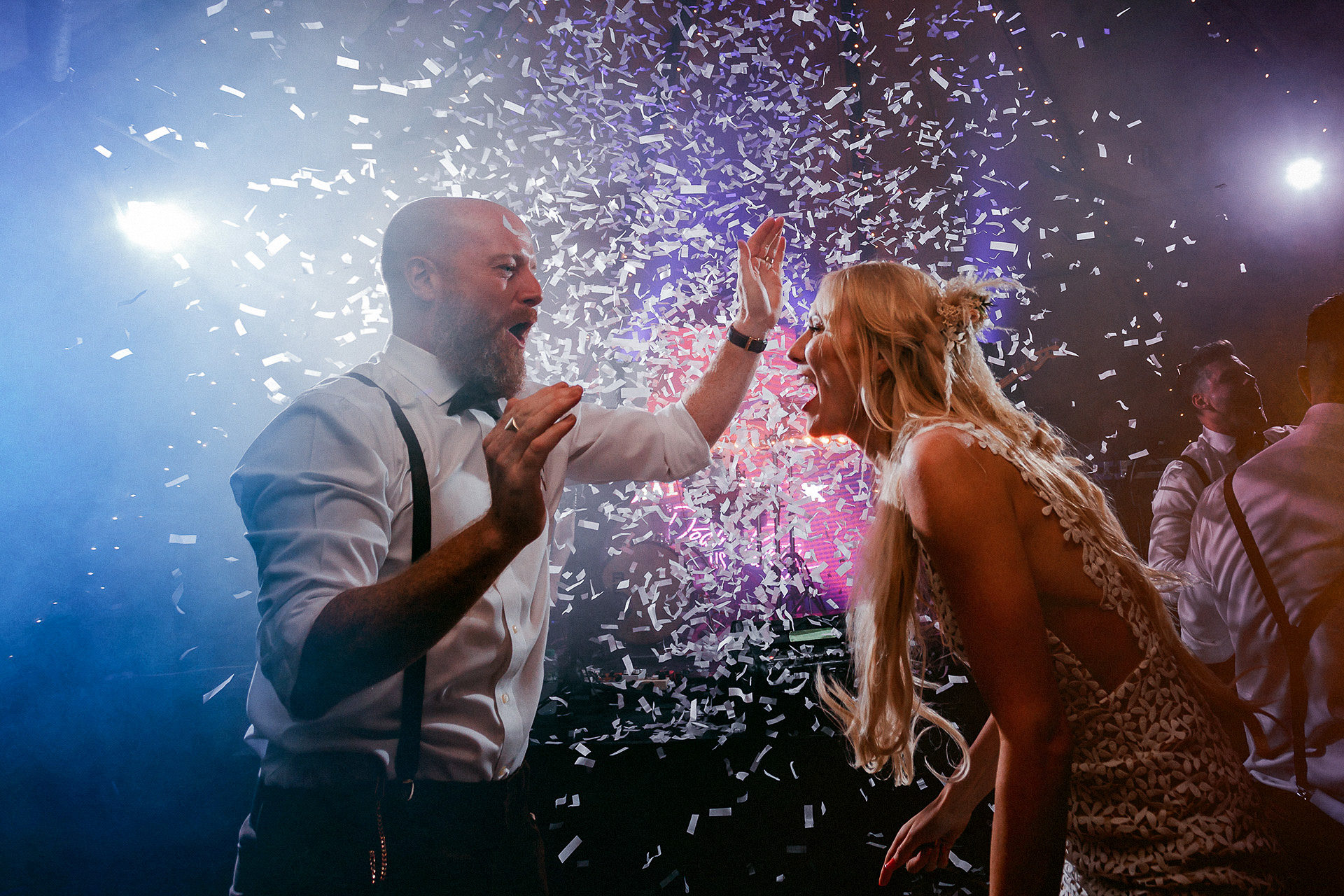 documentary wedding photography, first dance confetti cannons