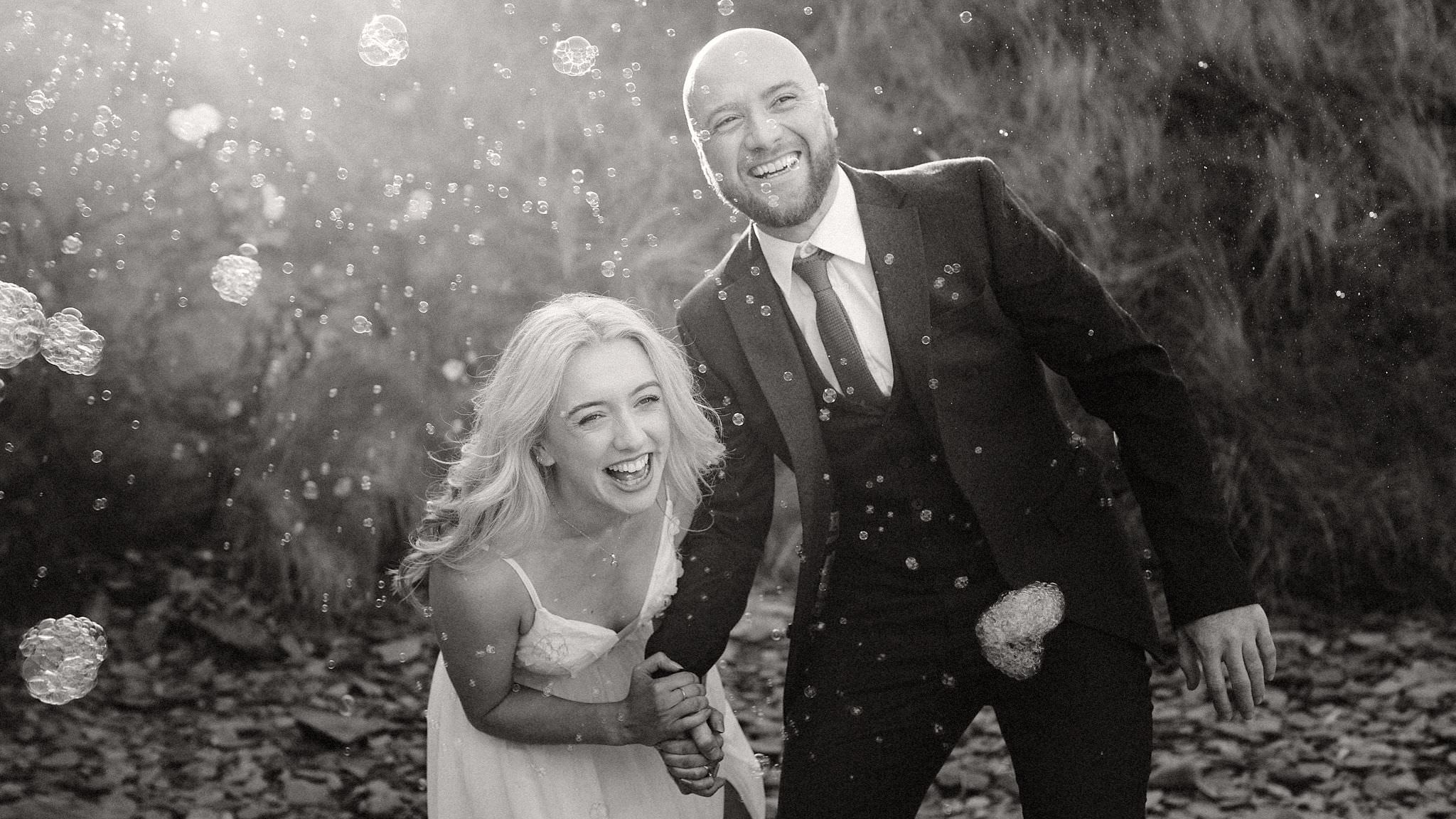 bubbles in wedding photography, laughter